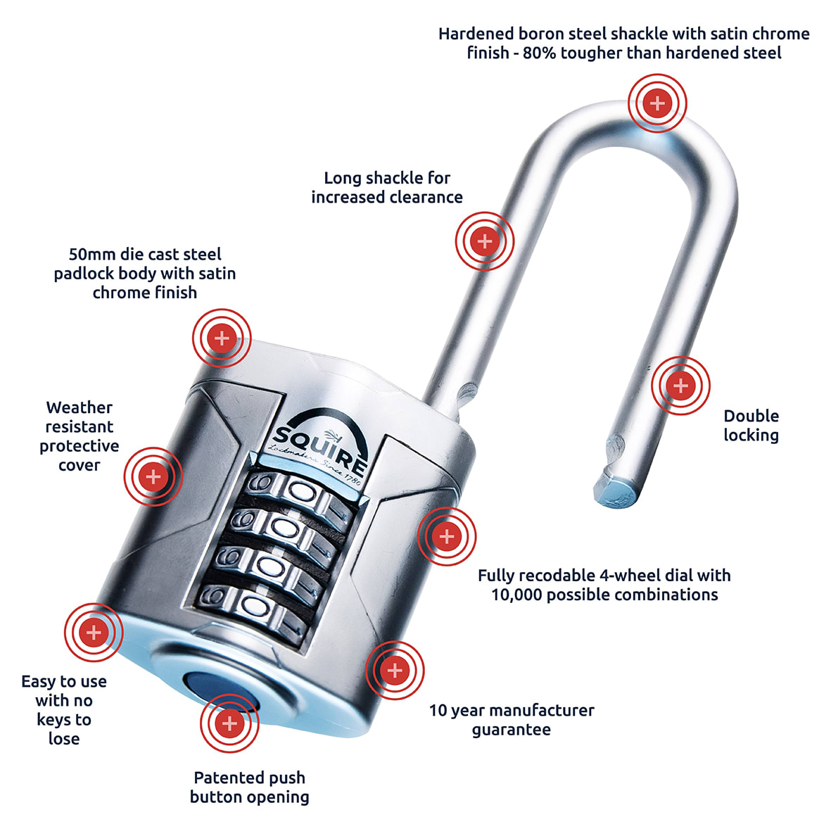 VULCAN COMBI 50/2.5 Combination Long Shackle Padlock - 50mm Body - 63 x 22.6mm Shackle - Blue - view 6