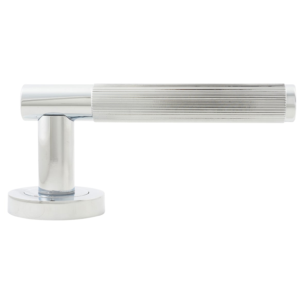 Polished Chrome Fire Rated Lines Door Handles on Rose - Venice Range - view 4