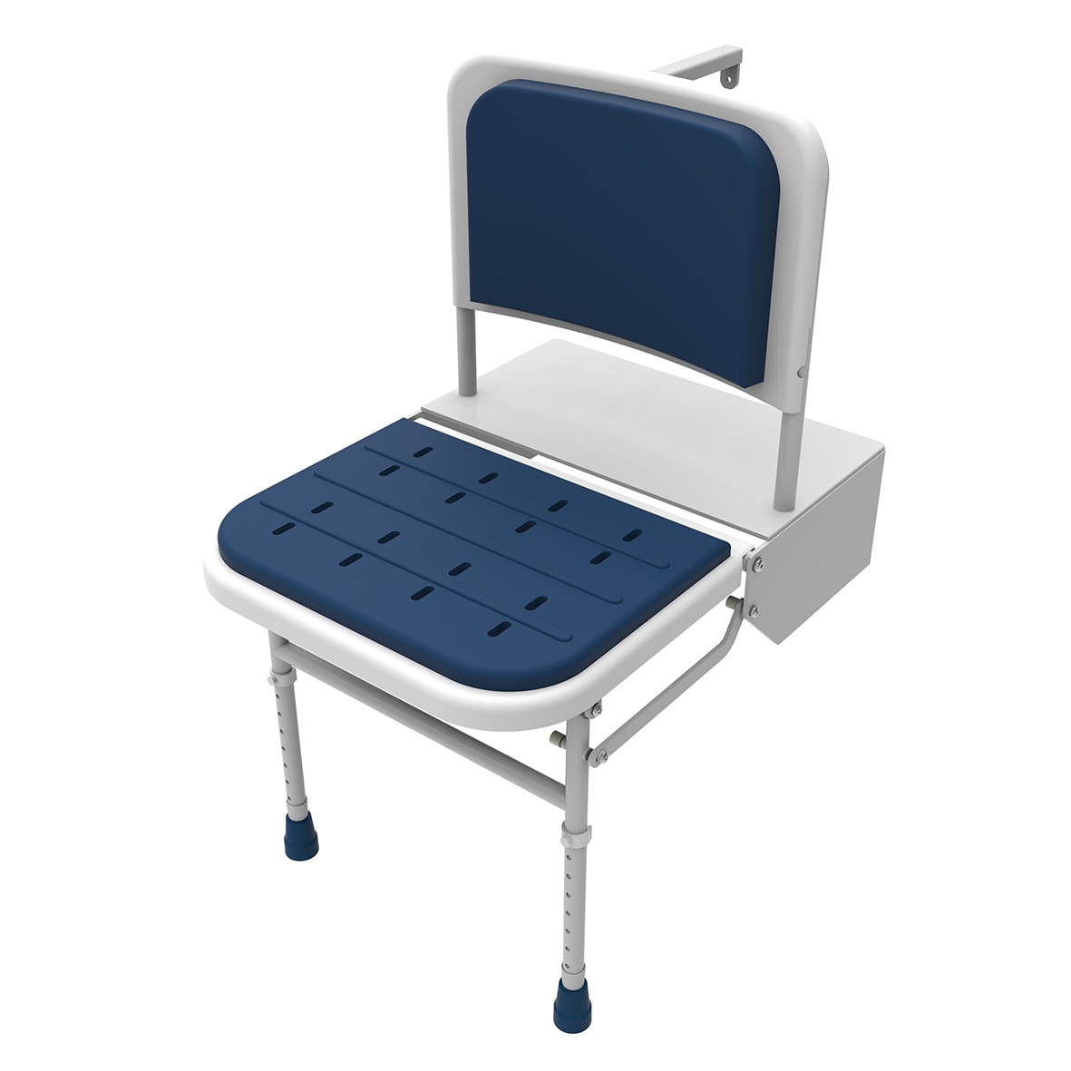 Doc M Padded Folding Wall Shower Seat, Legs & Back - 500 x 410 x 690mm - Wht/Blue - view 3