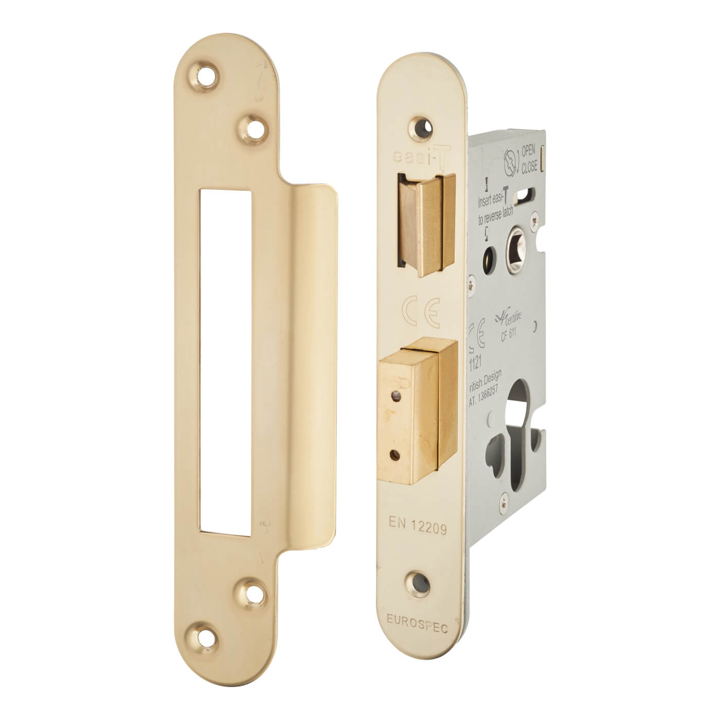 Architectural Bolt Through Euro Profile Sashlock - 65mm Case - 44mm Backset - Radius - PVD Brass - view 2