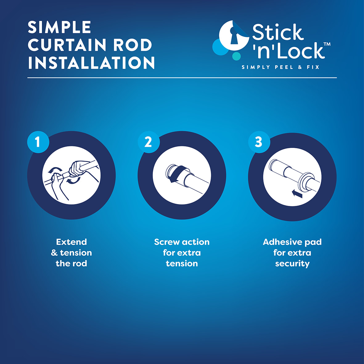Stick 'n' Lock Premium Shower Rail - Telescopic Rod - 1295-2298mm Length - Polished Chrome - view 7