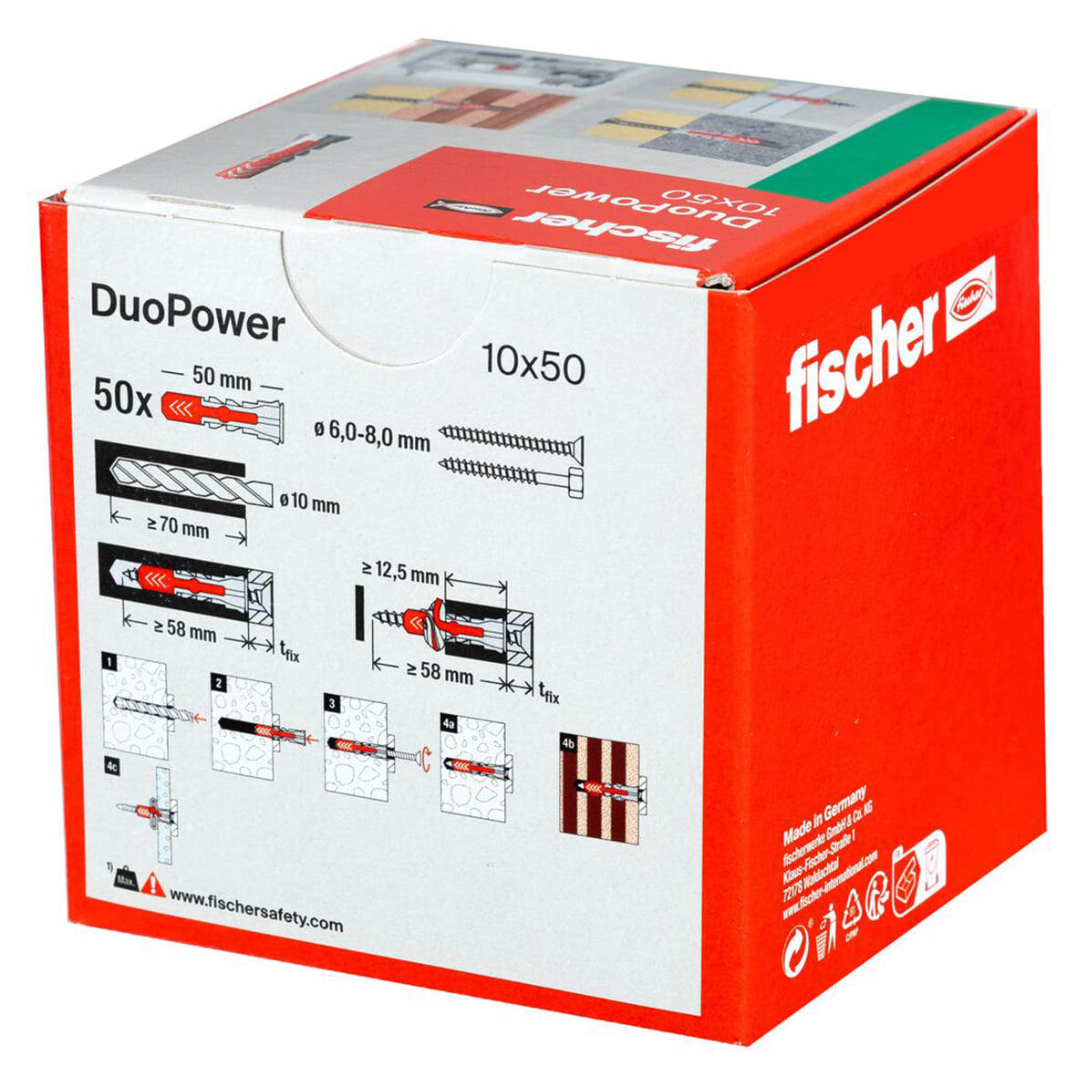 DuoPower Nylon Wall Plug - 10 x 50mm - Red & Grey - Pack of 50 - view 6