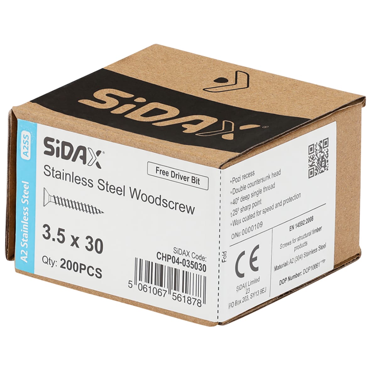 Pozi Countersunk Wood Screws - 3.5 x 30mm - A2 Stainless Steel - Pack of 200 - view 2