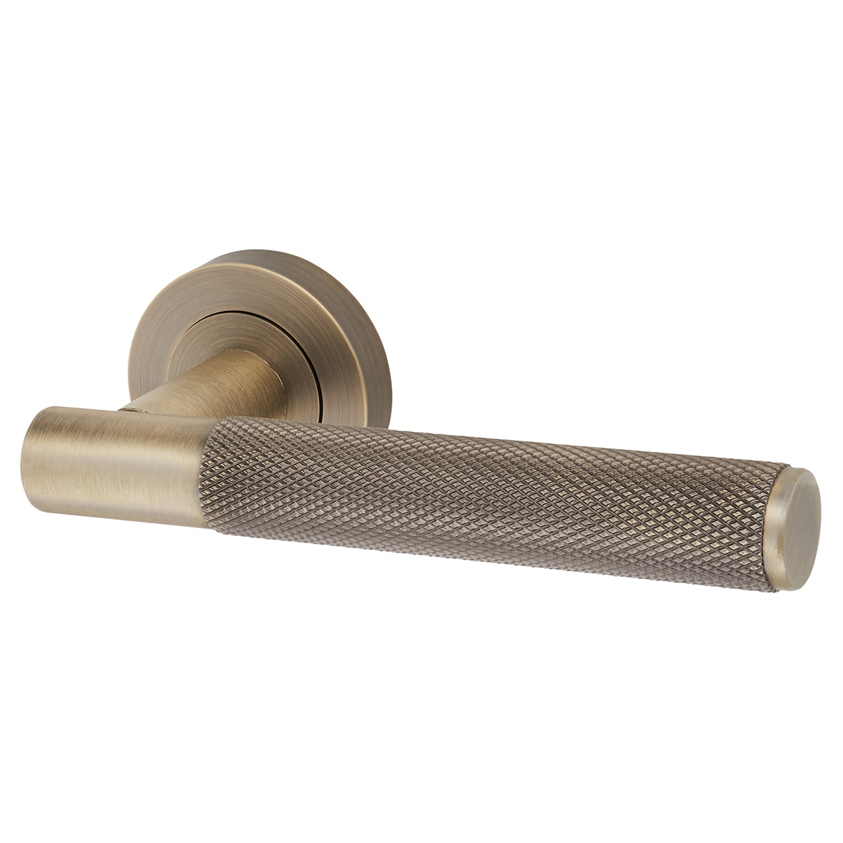 Brass Antique Brass Knurled Latch Door Handles on Rose Ultimate Pack - Lagos Range - view 3