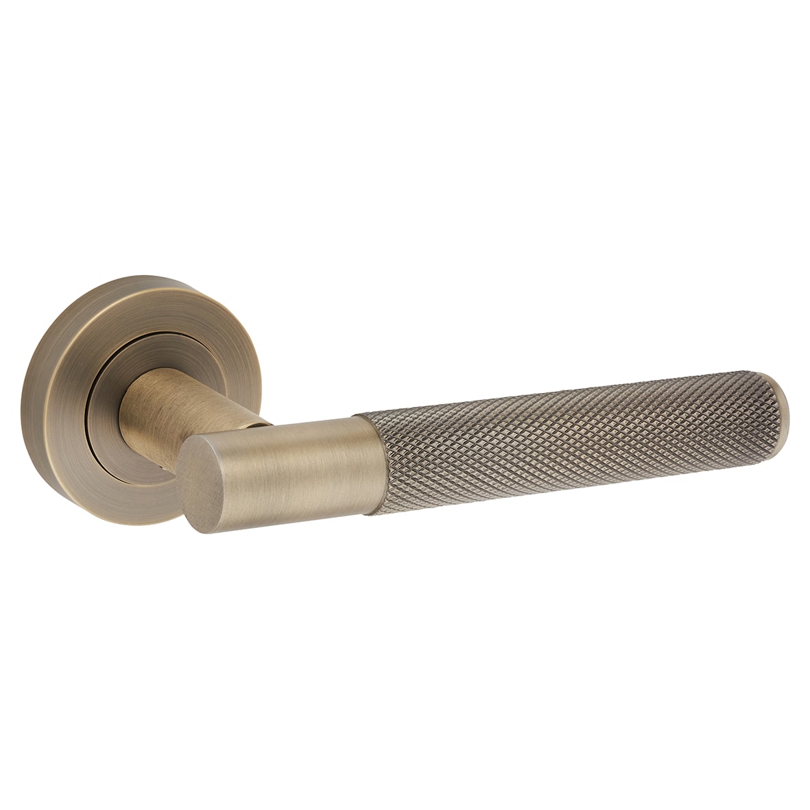 Brass Antique Brass Knurled Latch Door Handles on Rose Ultimate Pack - Lagos Range - view 4