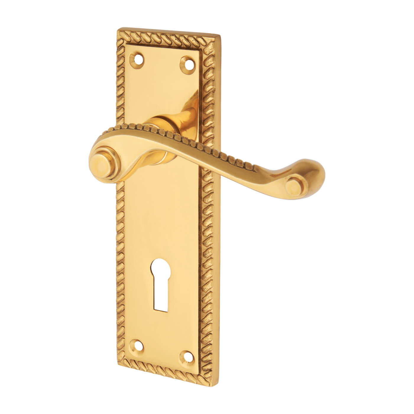 Polished Brass Georgian Rope Edge Scroll 3 Lever Sashlock Door Handles Pack - view 3