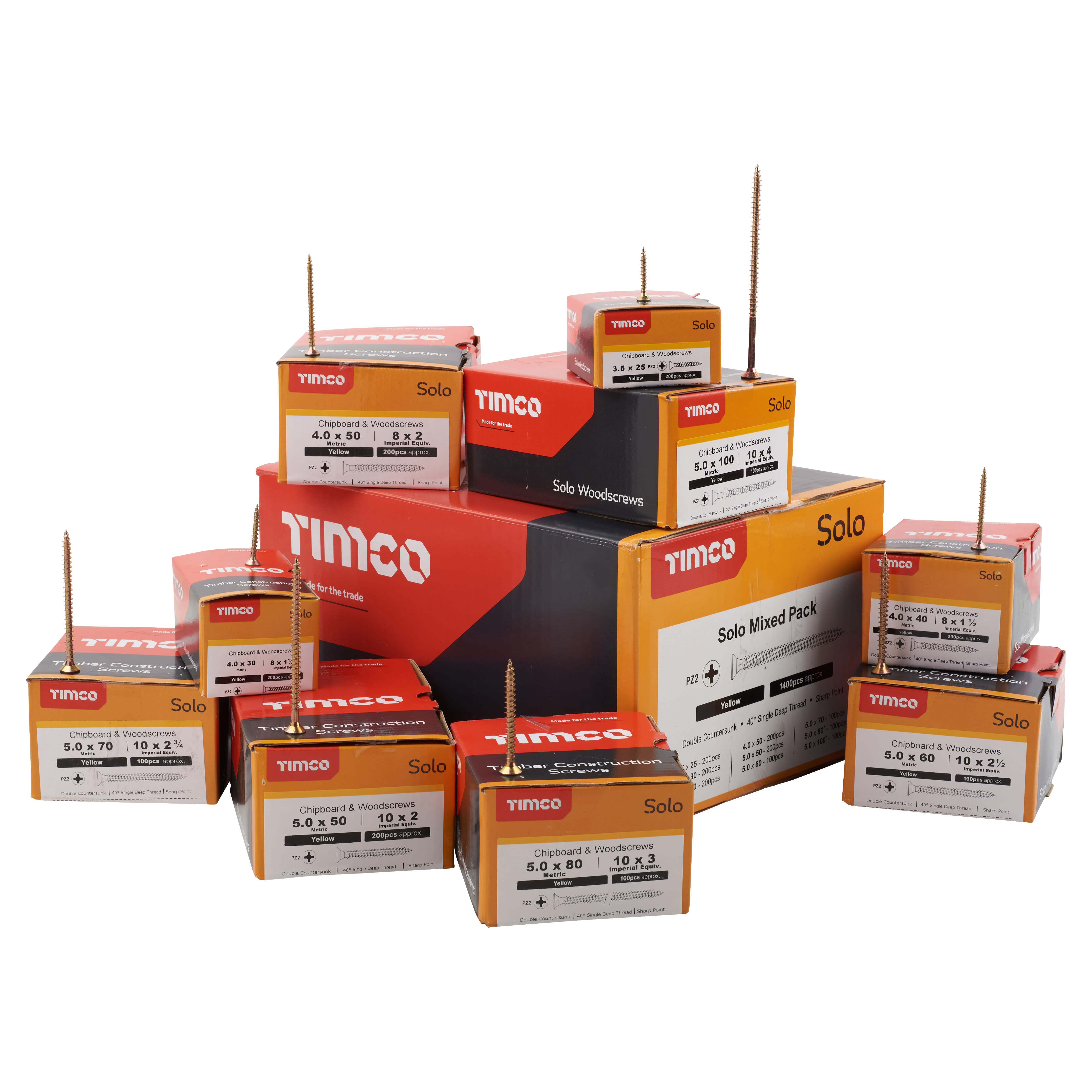 Solo Chippy Pozi Countersunk Wood Screws - Mixed Pack - Yellow Zinc - Pack of 1400 - view 3