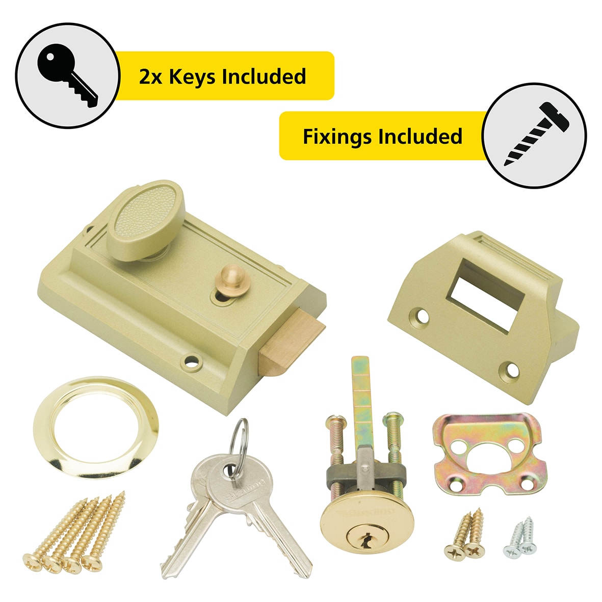 Traditional Nightlatch - 60mm Backset - Champagne Case/Polished Brass Cylinder - Pack of 5 - view 4