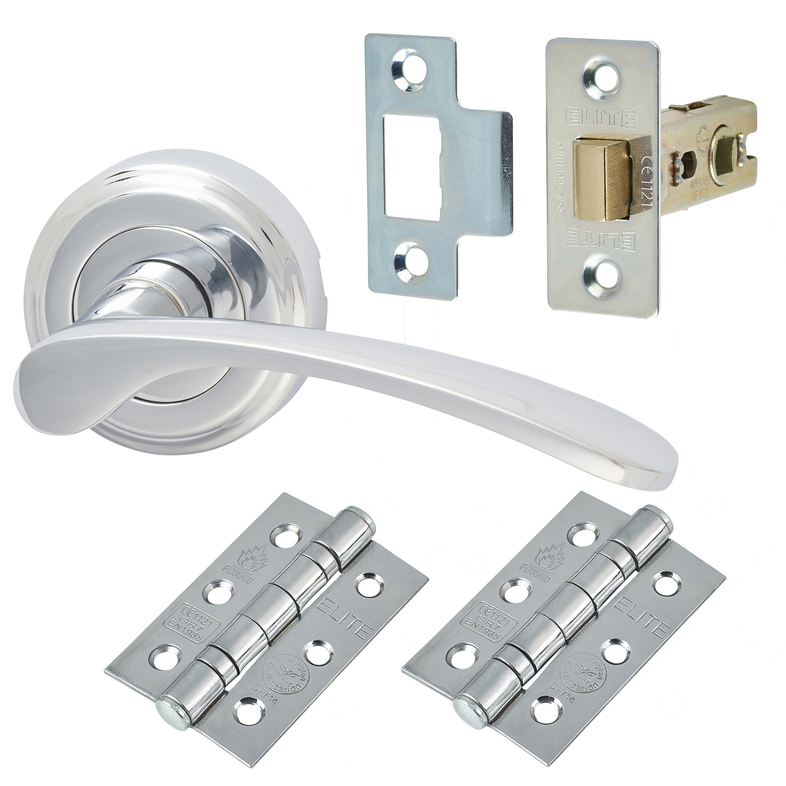 Marcus Polished Chrome Latch Door Handles on Rose Pack - Sophia Range - view 2