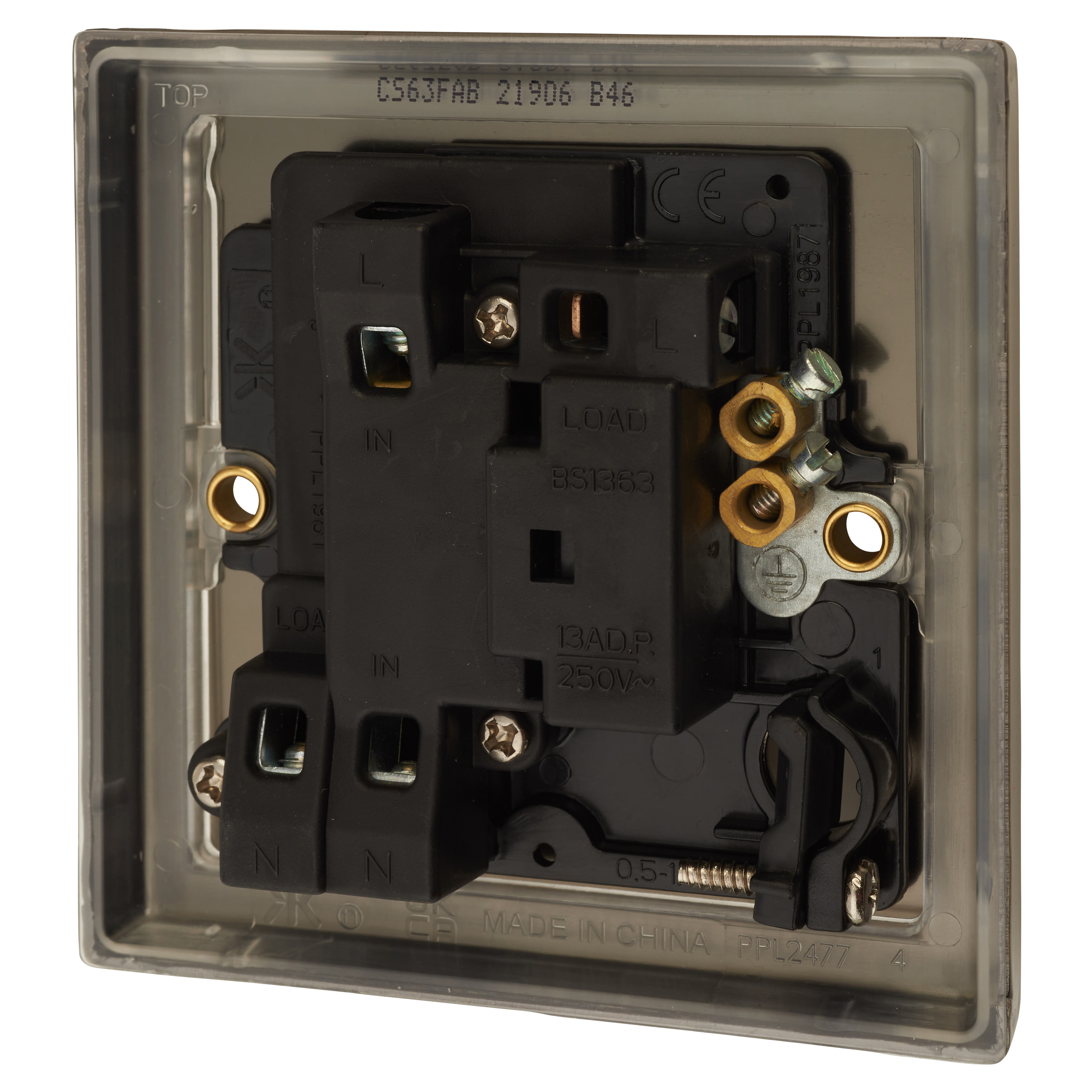 13A 1 Gang Switched Fused Spur with Neon & Flex Outlet - Antique Brass - view 3