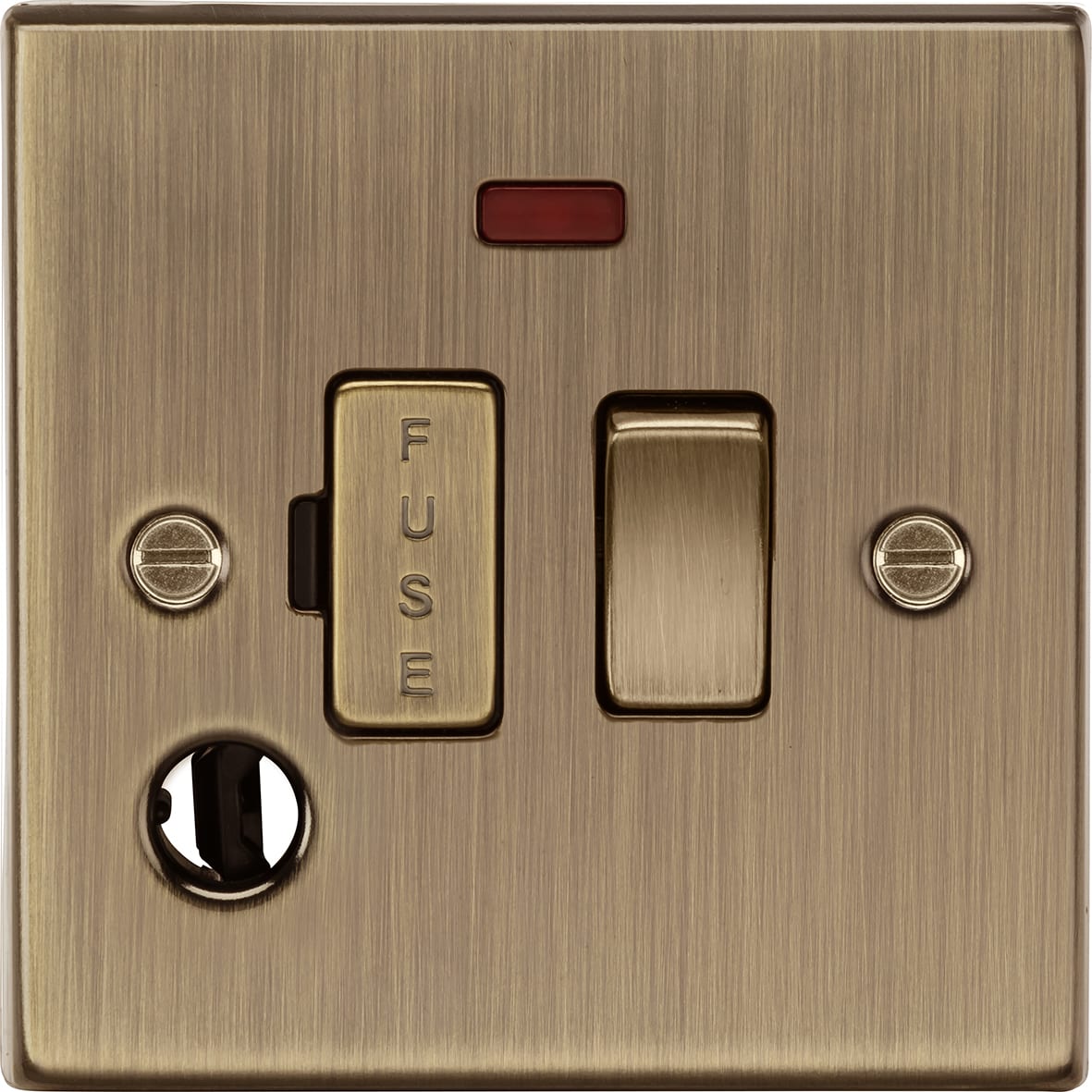 13A 1 Gang Switched Fused Spur with Neon & Flex Outlet - Antique Brass - view 4