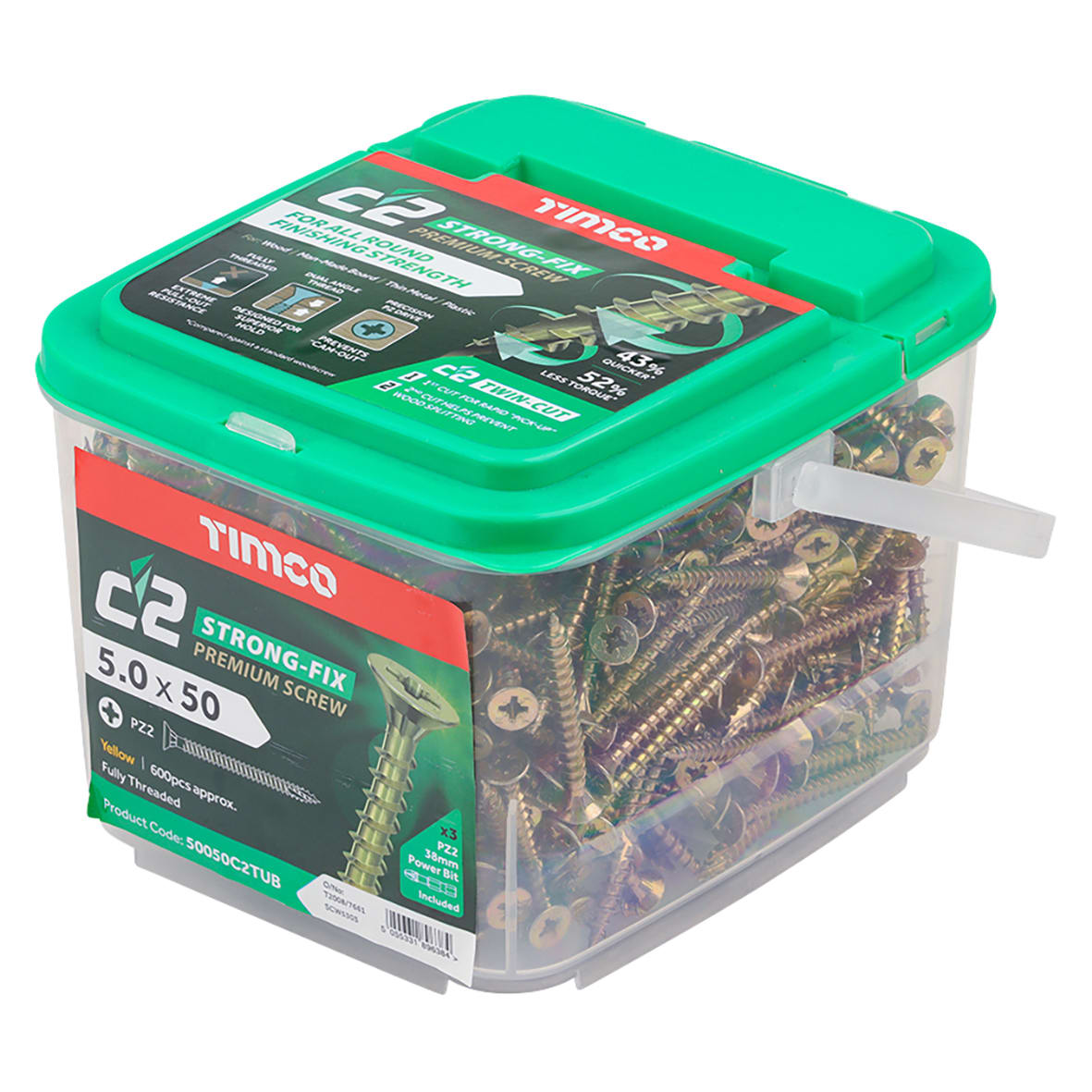 C2 Strong-Fix Pozi Double Countersunk Twin-Cut Wood Screws Tub - 5.0 x 50mm - Pack of 600 - view 4