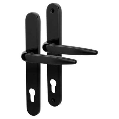 Black uPVC Multipoint Door Handles - Long Plate - 92mm c/c - Sparta Range - view 2
