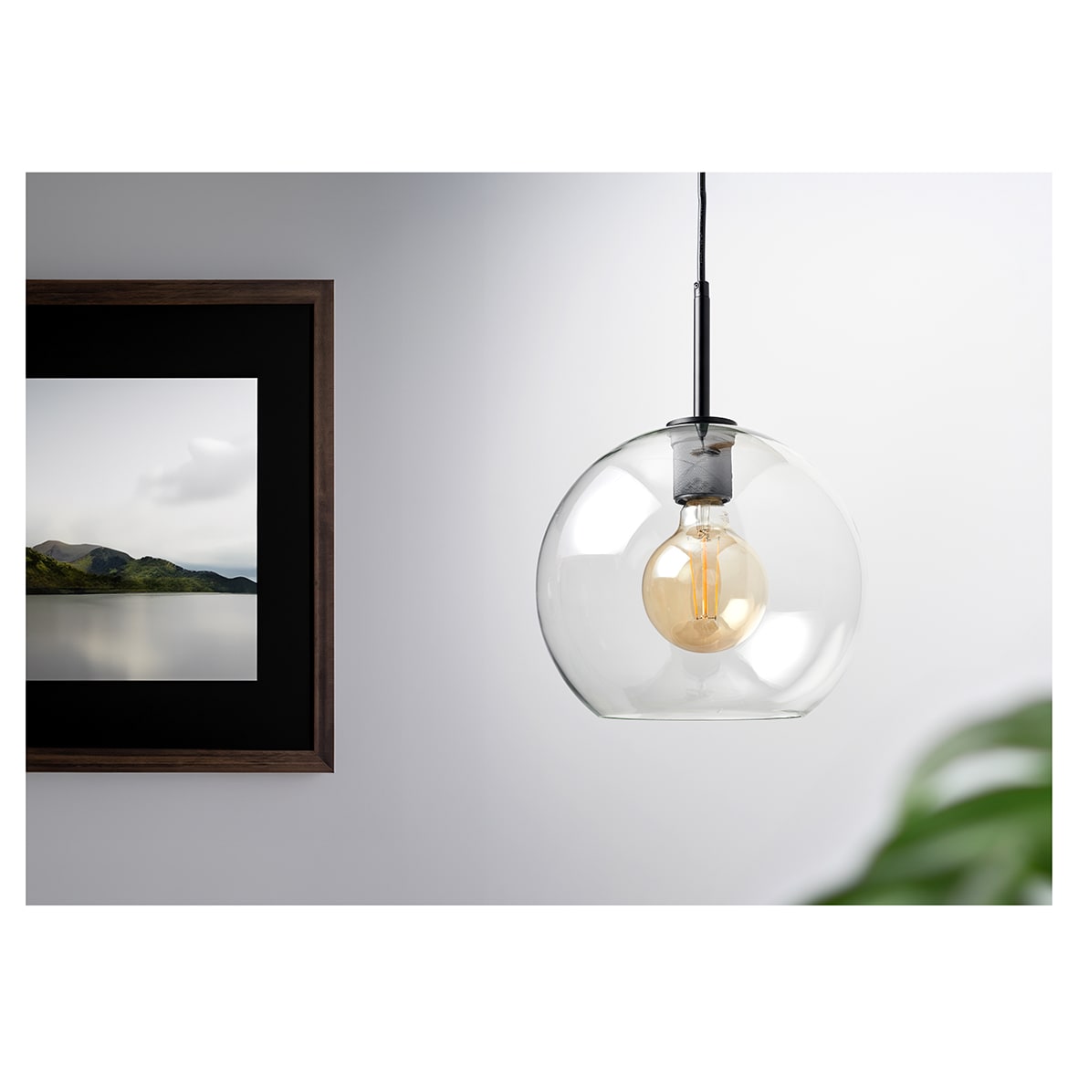 Paradera Knurled Ceiling Light Pendant - Matt Black Fittings and Domed Clear Glass Shade - view 2