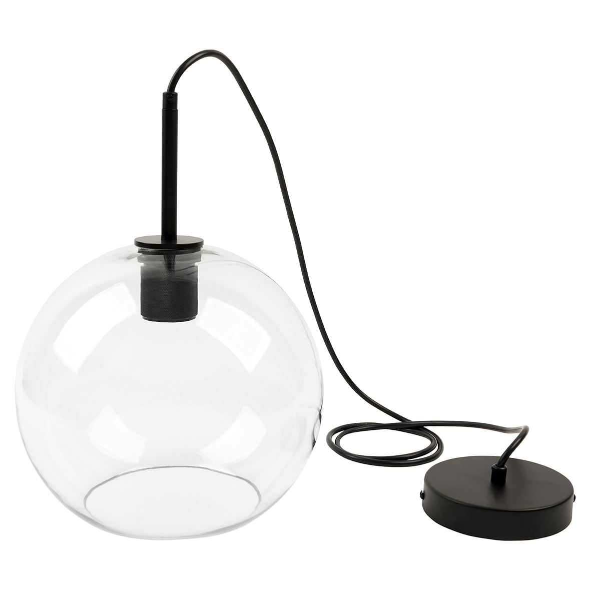 Paradera Knurled Ceiling Light Pendant - Matt Black Fittings and Domed Clear Glass Shade - view 3