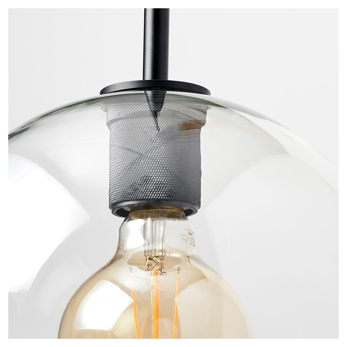 Paradera Knurled Ceiling Light Pendant - Matt Black Fittings and Domed Clear Glass Shade - view 4