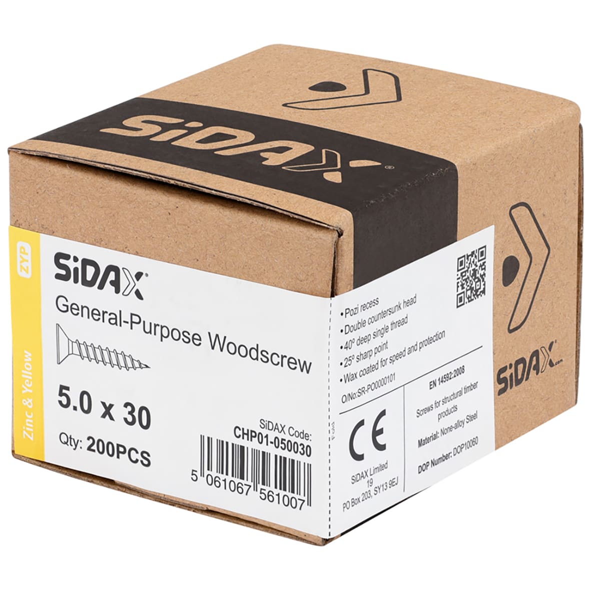 General Purpose Pozi Countersunk Chipboard Wood Screws - 5.0 x 30mm - Yellow Zinc - Pk of 200 - view 2