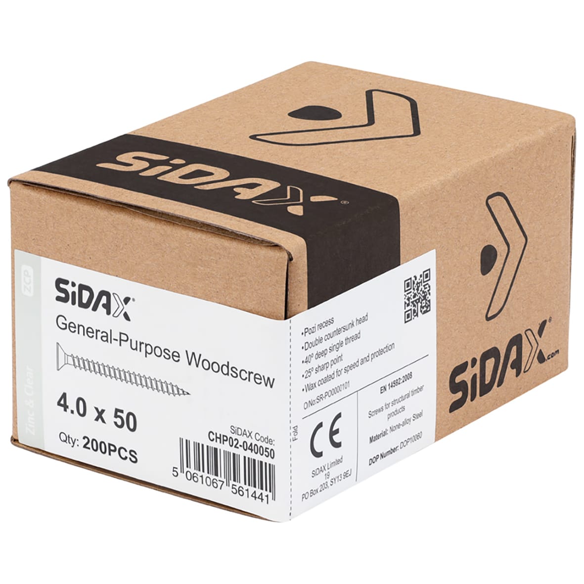 General Purpose Pozi Countersunk Chipboard Wood Screws - 4.0 x 50mm - Zinc Plated - Pk of 200 - view 2