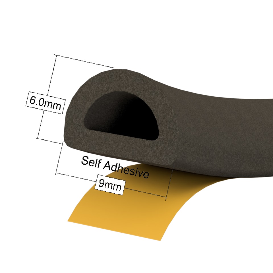 Self-Adhesive EPDM 'D' Seal - 5m Length - Brown - view 2