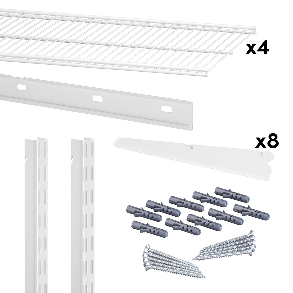 Wardrobe & Storage Starter Kit - 1 Bay, 4 Ventilated Wire Shelf - 641 x 1532 x 320mm - White - view 3