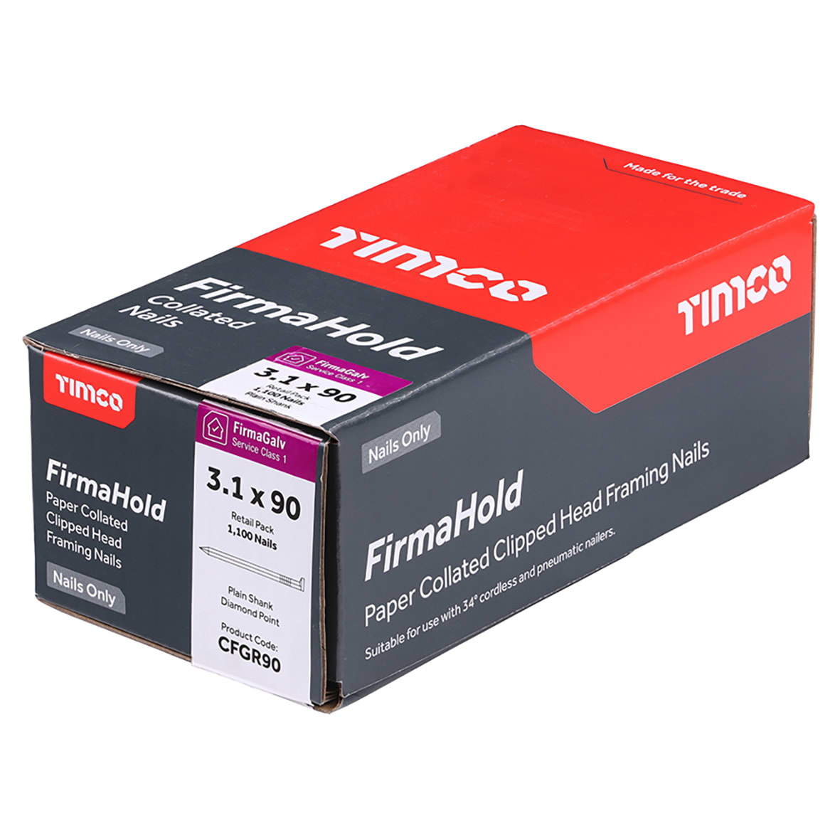 FirmaHold First Fix Nail - Plain - 34° Angled - 3.1 x 90mm - FirmaGalv - Pack of 1100 - view 2