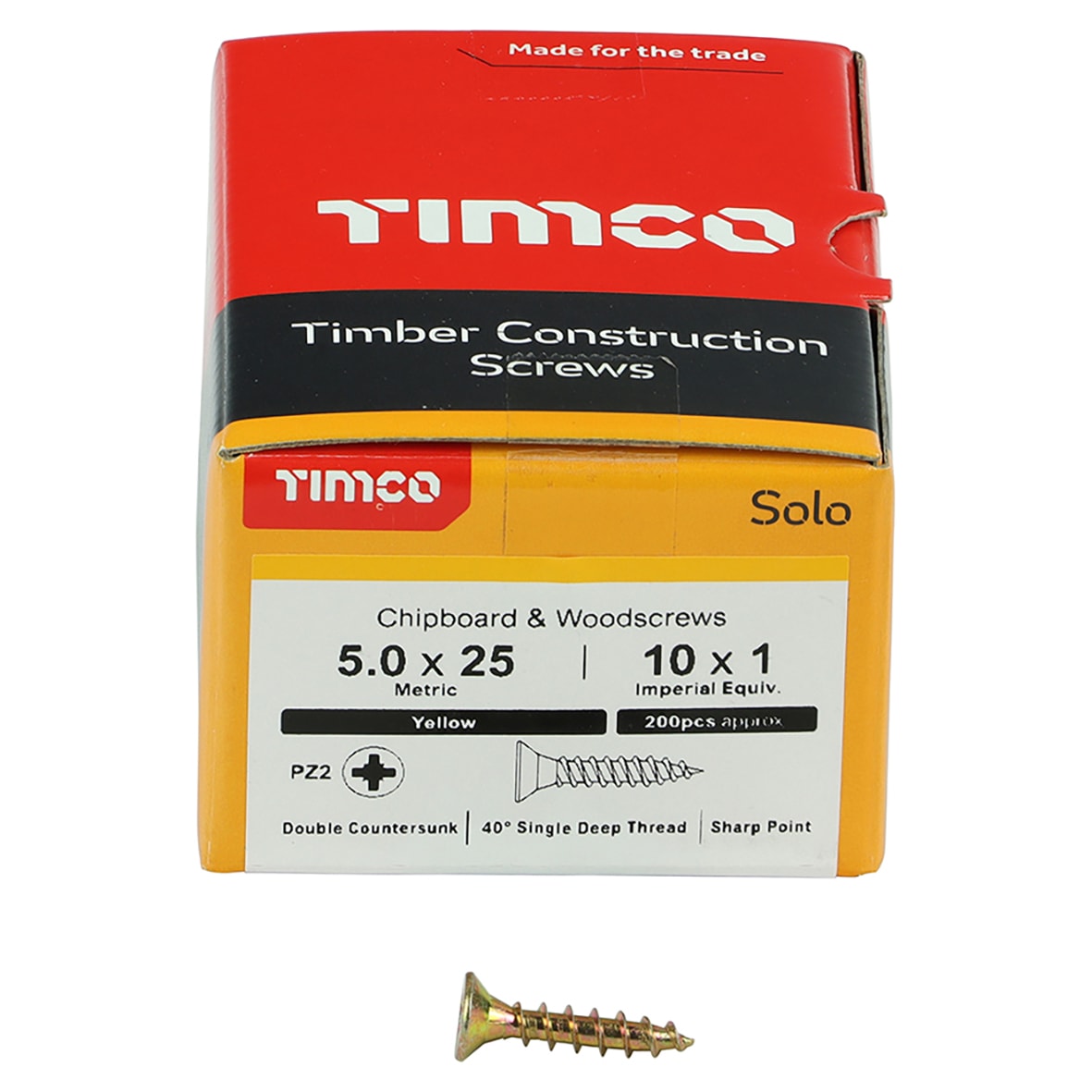 Solo Chippy Pozi Countersunk Wood Screws - 5.0 x 25mm - Yellow Zinc - Pack of 200 - view 2