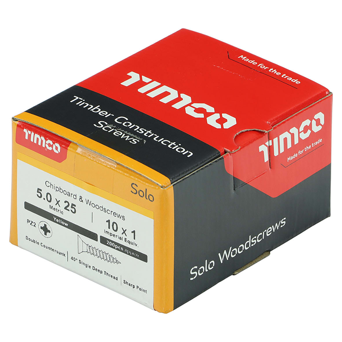 Solo Chippy Pozi Countersunk Wood Screws - 5.0 x 25mm - Yellow Zinc - Pack of 200 - view 4