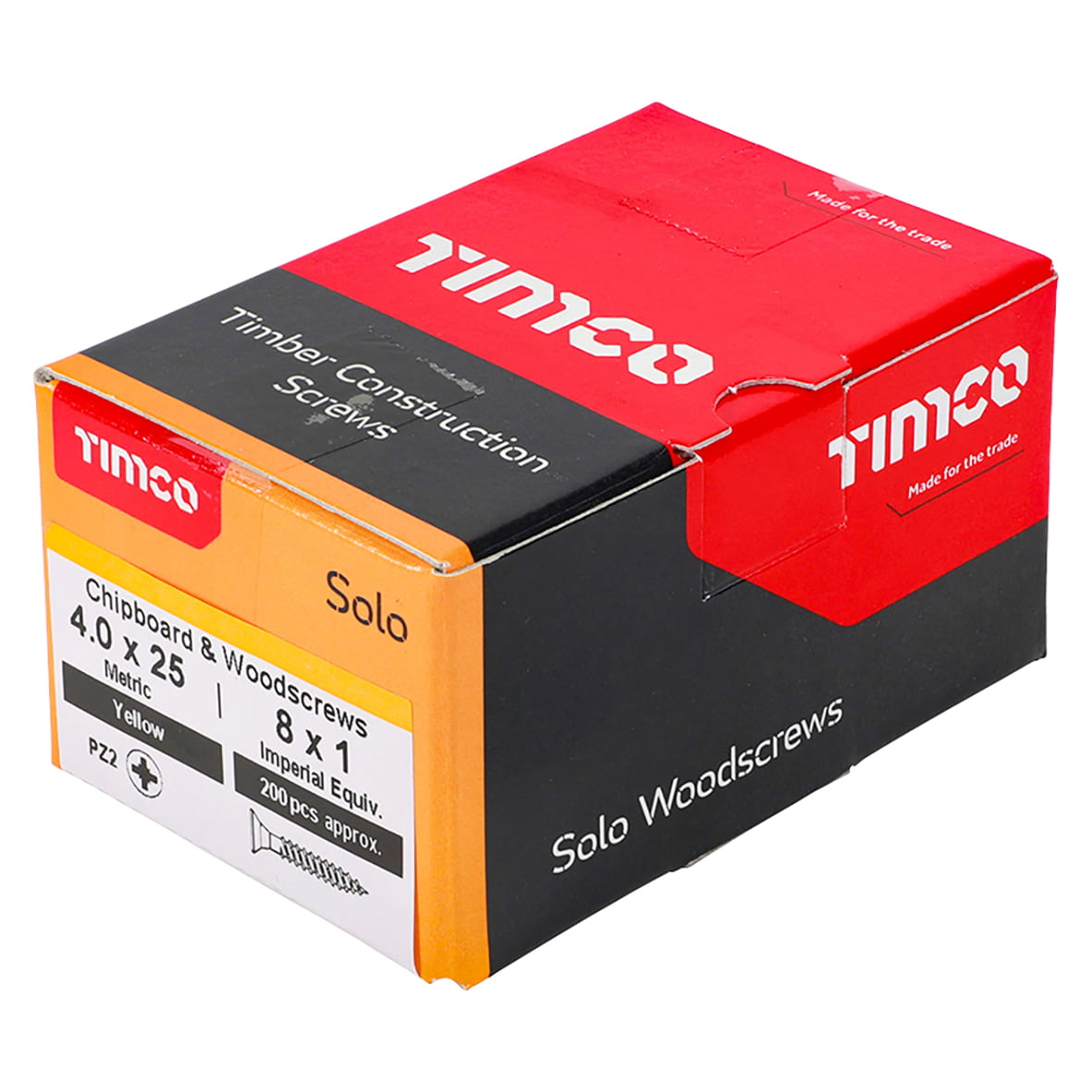 Solo Chippy Pozi Countersunk Wood Screws - 4.0 x 25mm - Yellow Zinc - Pack of 200 - view 4