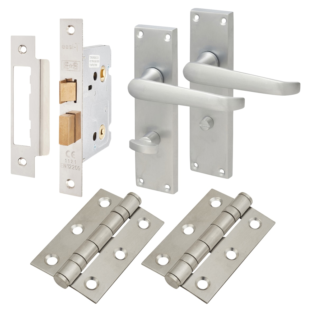 Satin Chrome Victorian Straight Bathroom Lock Door Handles Pack - view 2