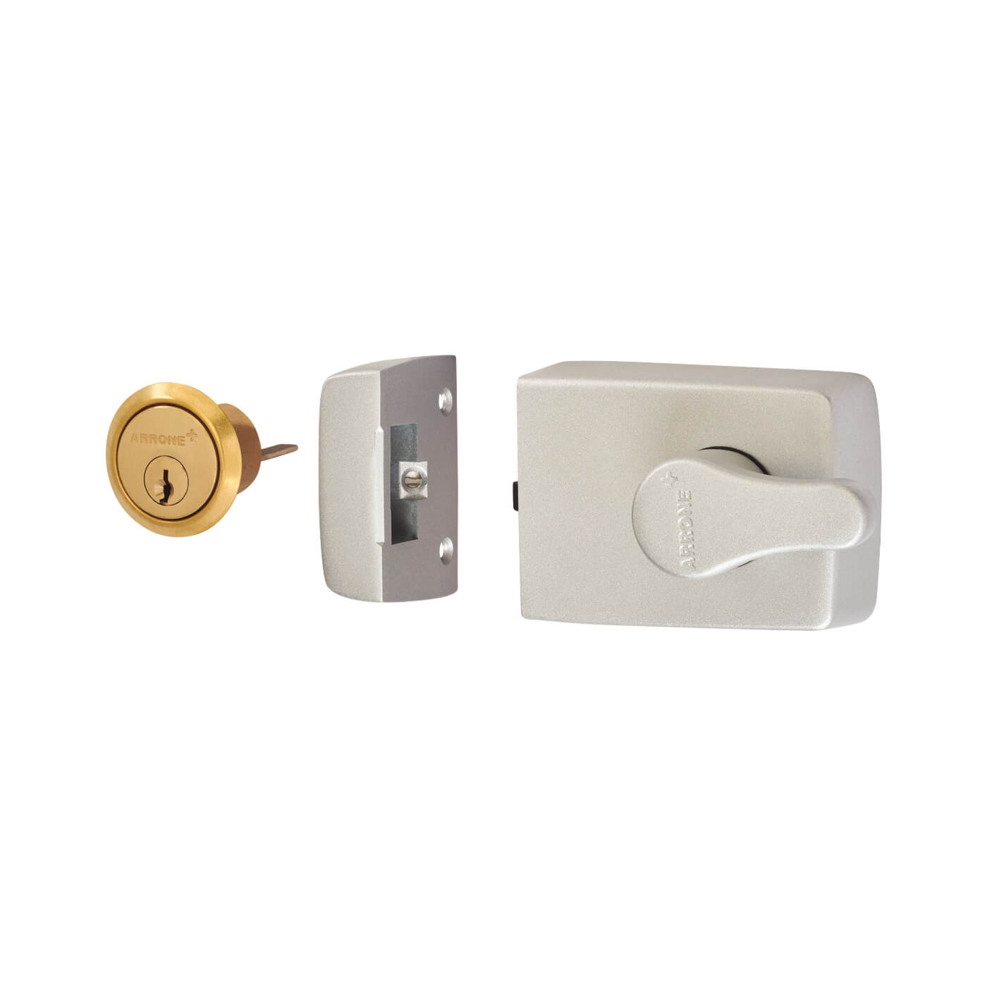 Roller Bolt Deadlocking Nightlatch - 60mm Backset - Silver Case/Polished Brass Cylinder - view 2