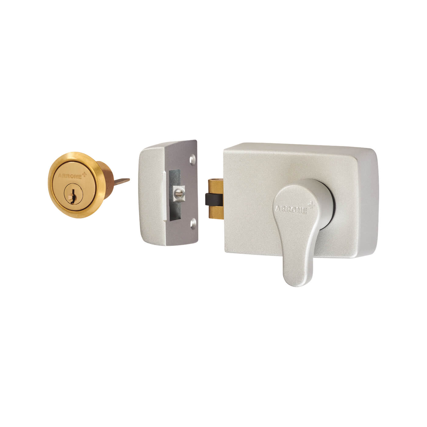Roller Bolt Deadlocking Nightlatch - 60mm Backset - Silver Case/Polished Brass Cylinder - view 3