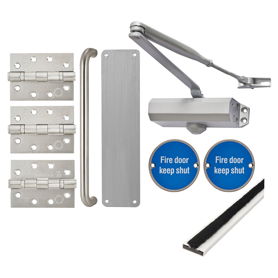 Light Duty Pull Door Handle Fire Door Kit - Power Size 3 - Push/Pull Mounting - Silver - view 2