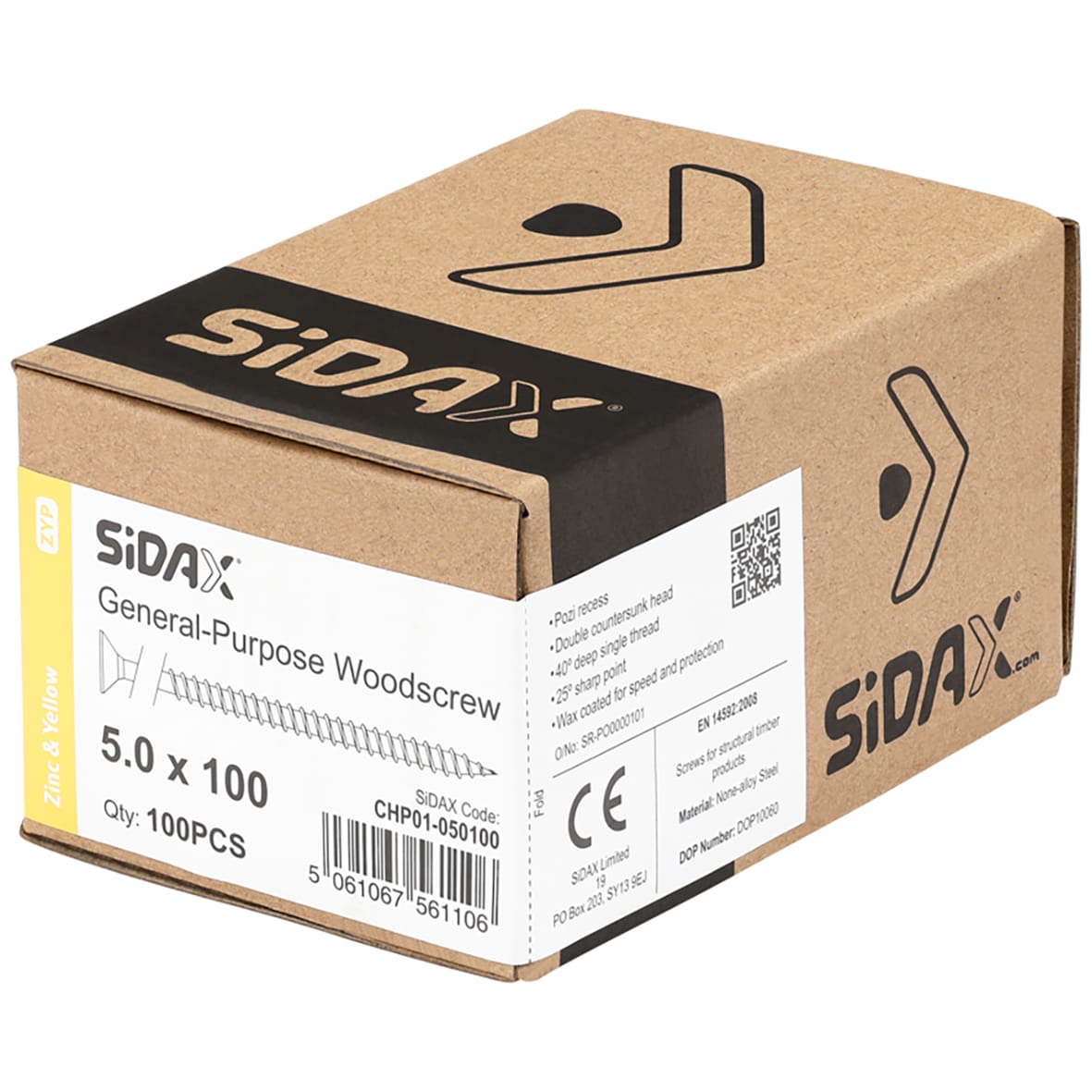 General Purpose Pozi Countersunk Chipboard Wood Screws - 5.0 x 100mm - Yellow Zinc - Pk of 100 - view 2