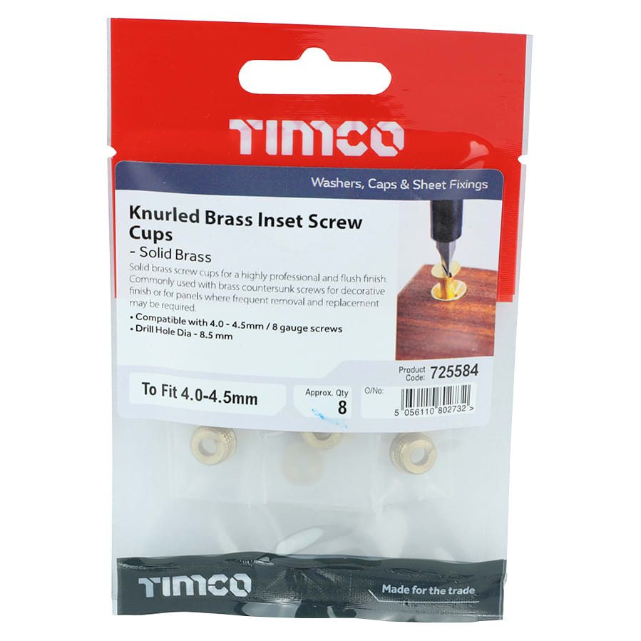 Knurled Inset Screw Cup - Polished Brass - Pack of 8 - view 2