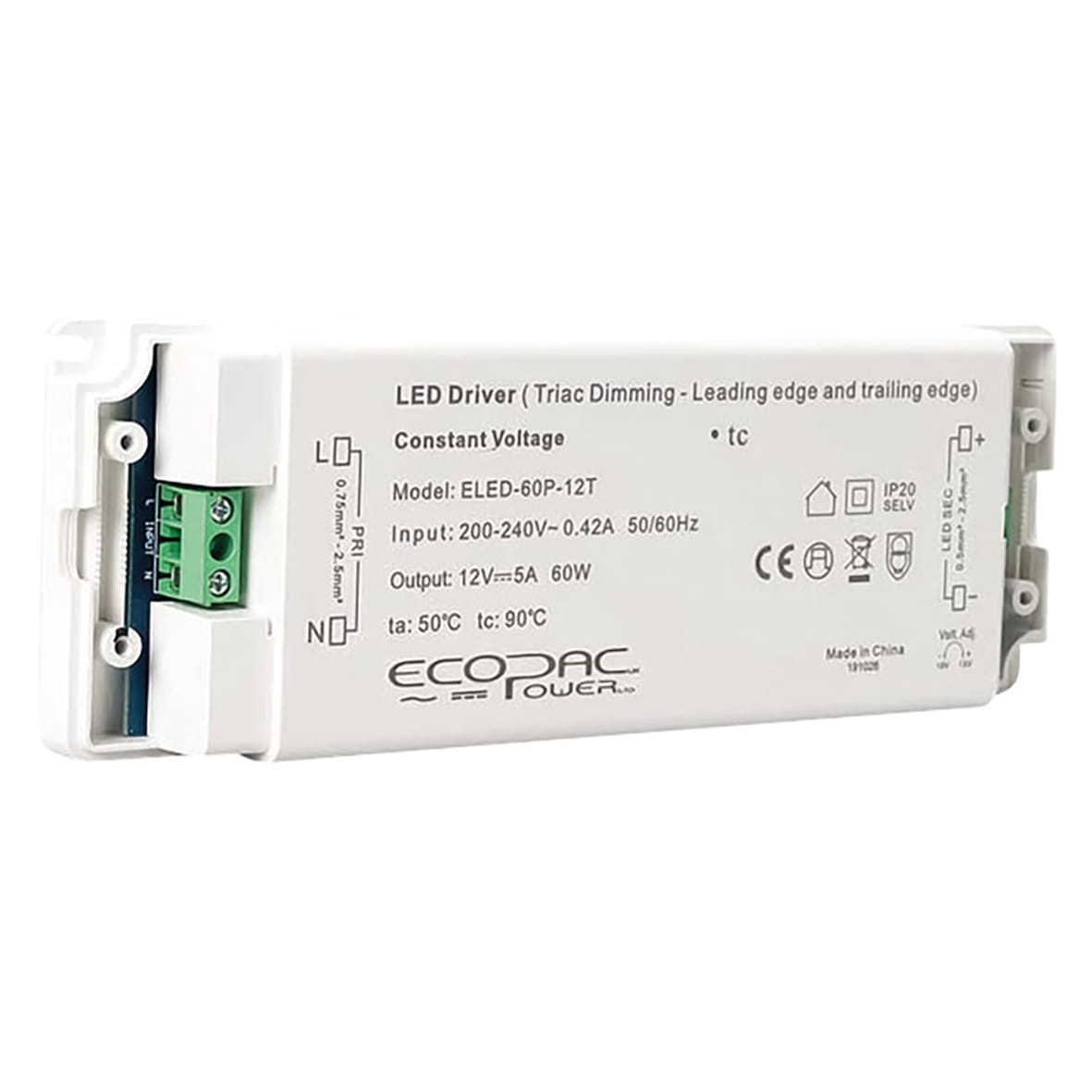 LED 12V 60W Constant Voltage Dimmable LED Triac Driver - - 200-240VAC - view 3