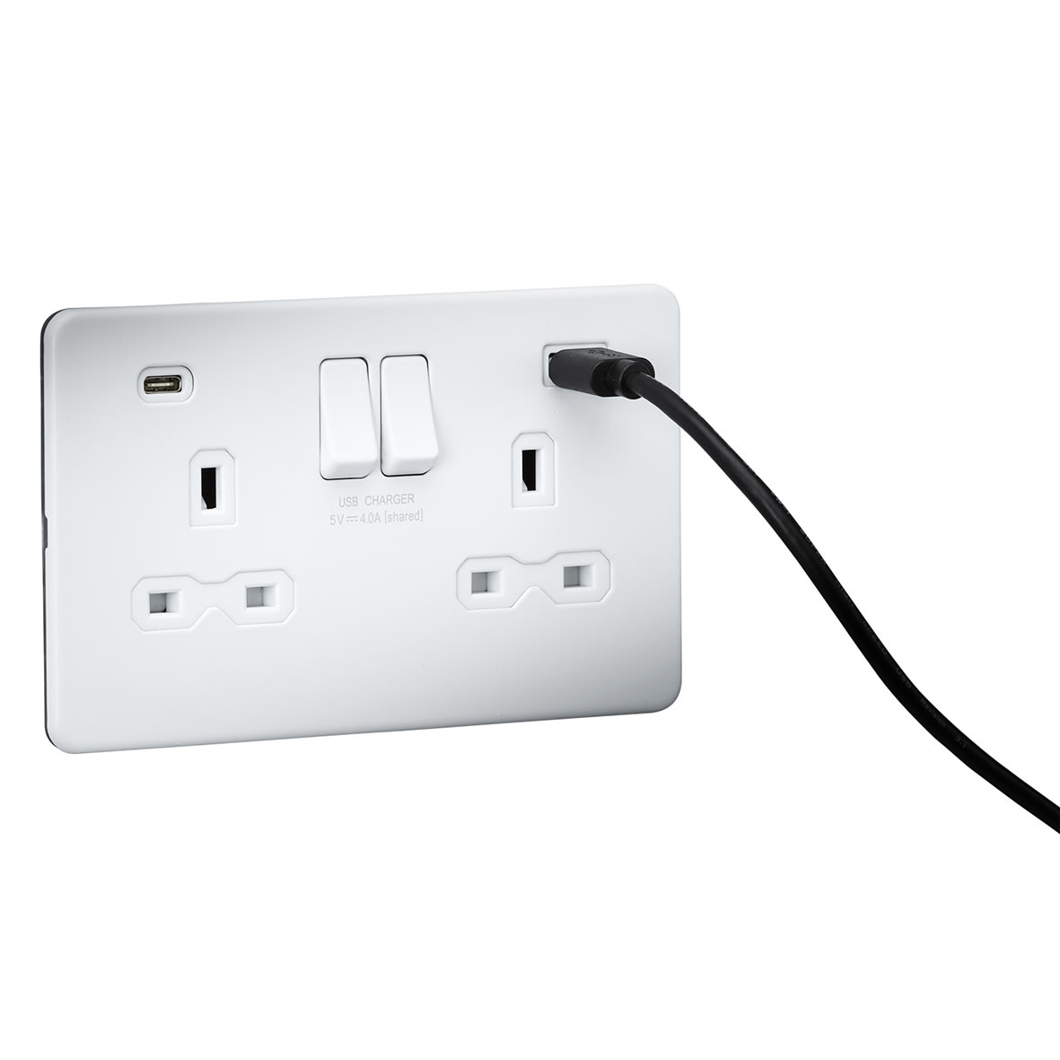 13A 2 Gang Screwless Type A/C USB Socket with 2 x USB - 4A - Matt White/White - view 3