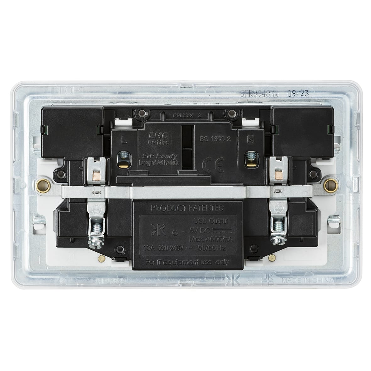 13A 2 Gang Screwless Type A/C USB Socket with 2 x USB - 4A - Matt White/White - view 4
