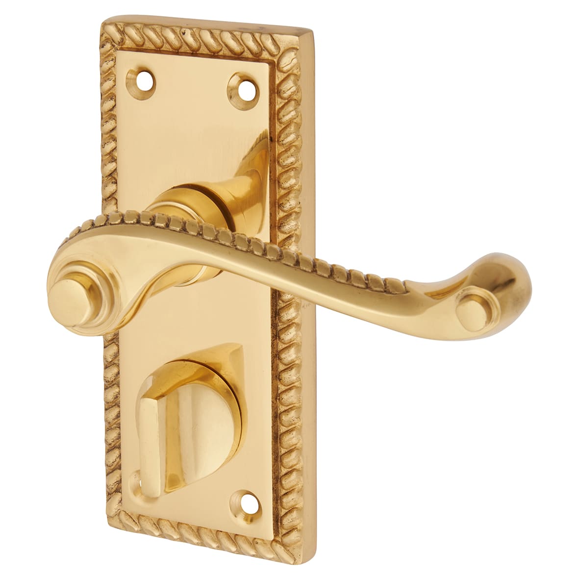 Polished Brass Georgian Scroll Privacy Door Handles - Short Plate - 117 x 45mm - view 7