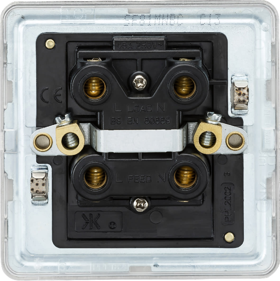 45A 1 Gang Screwless Double Pole Cooker Switch with Neon - Brushed Chrome - view 2