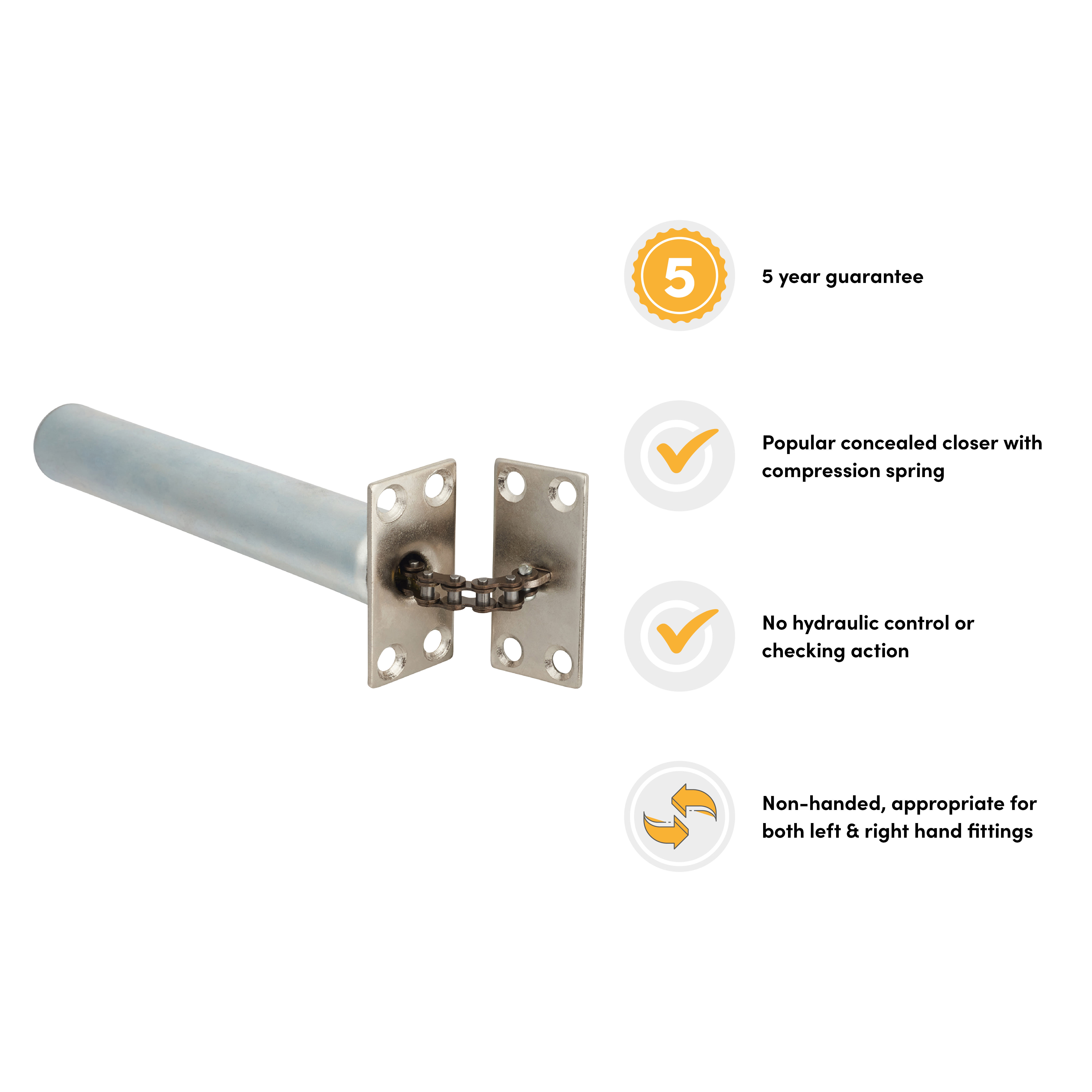 Concealed Chain Door Closer - Square Plate - Polished Chrome - view 3