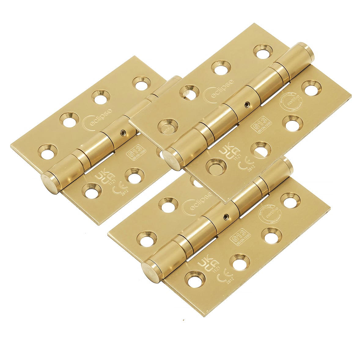 Ball Bearing Grade 13 Butt Fire Door Hinge - 102 x 76 x 3mm - Satin Brass - Pack of 3 - view 2