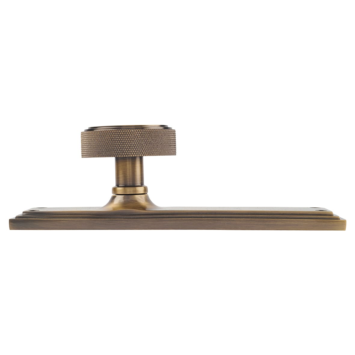 Antique Brass Knurled Mortice Door Knob on Backplate - 205 x 52mm - Miller Range - view 2
