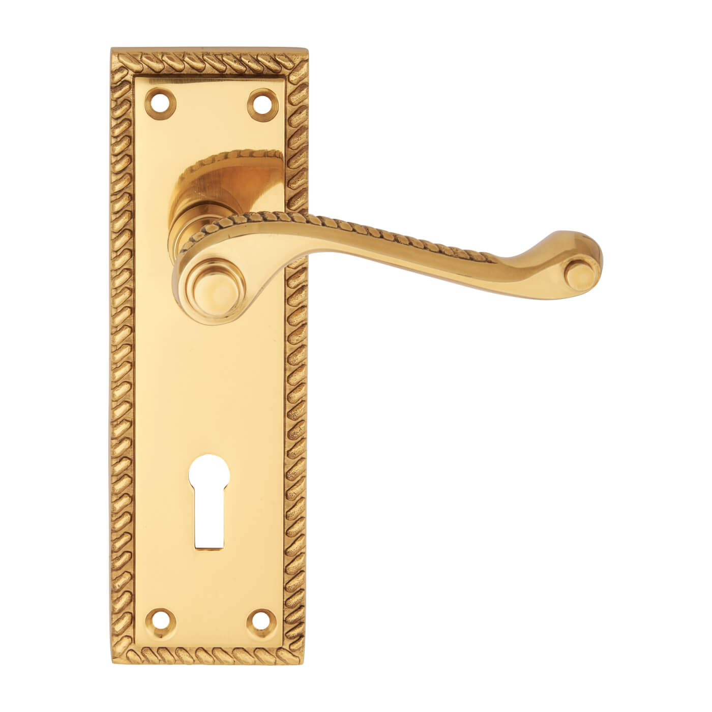 Polished Brass Georgian Scroll Keyhole Lock Door Handles - 150 x 48mm - view 3