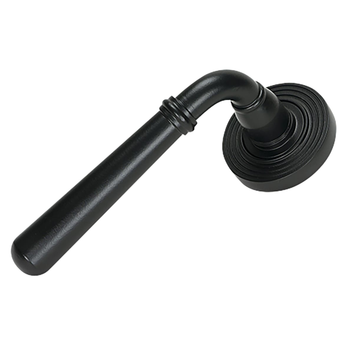 Matt Black Door Handles on Round Beehive Rose - Newbury Range - view 2