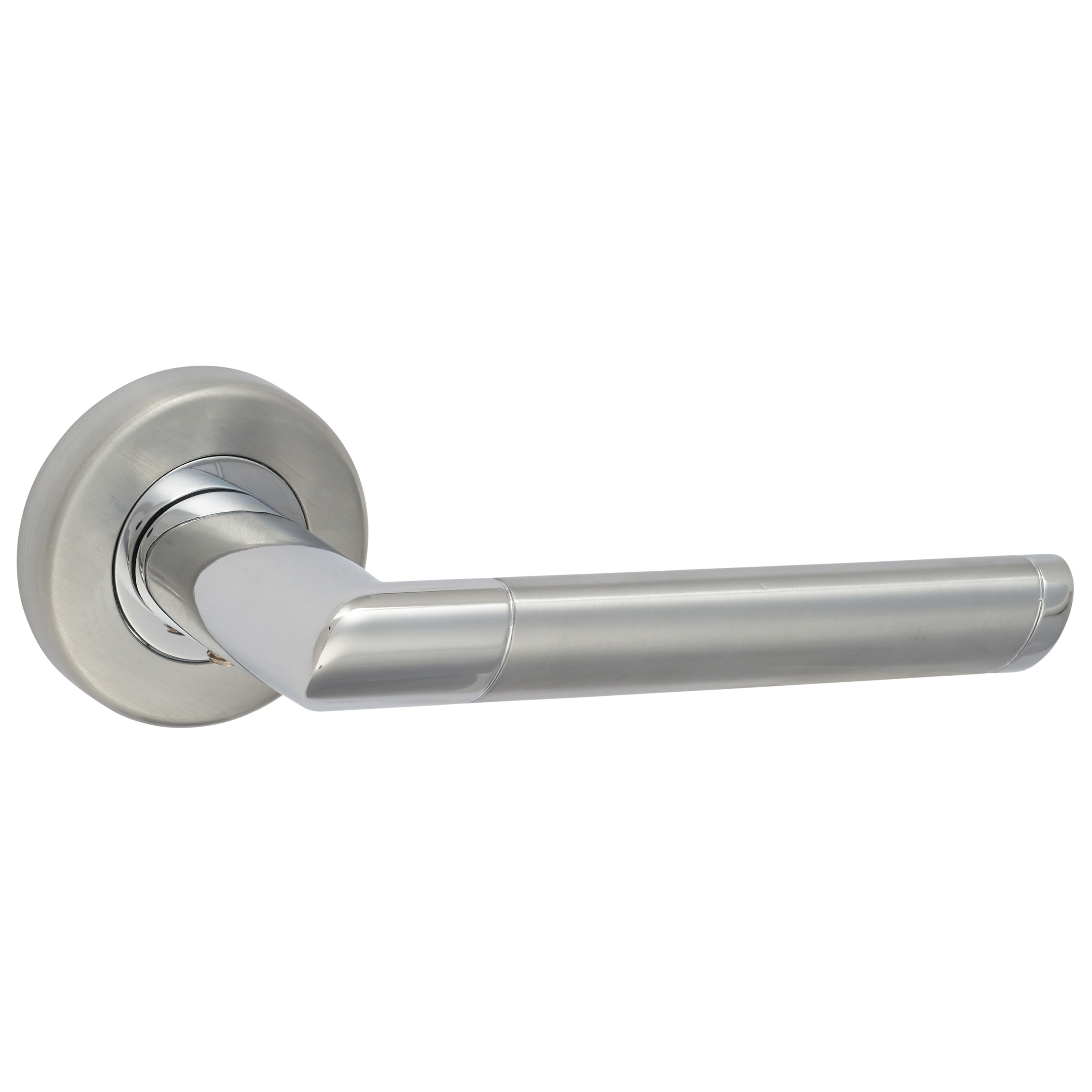 Satin/Polished Chrome Latch Door Handles on Rose Pack - Mercury Range - view 3
