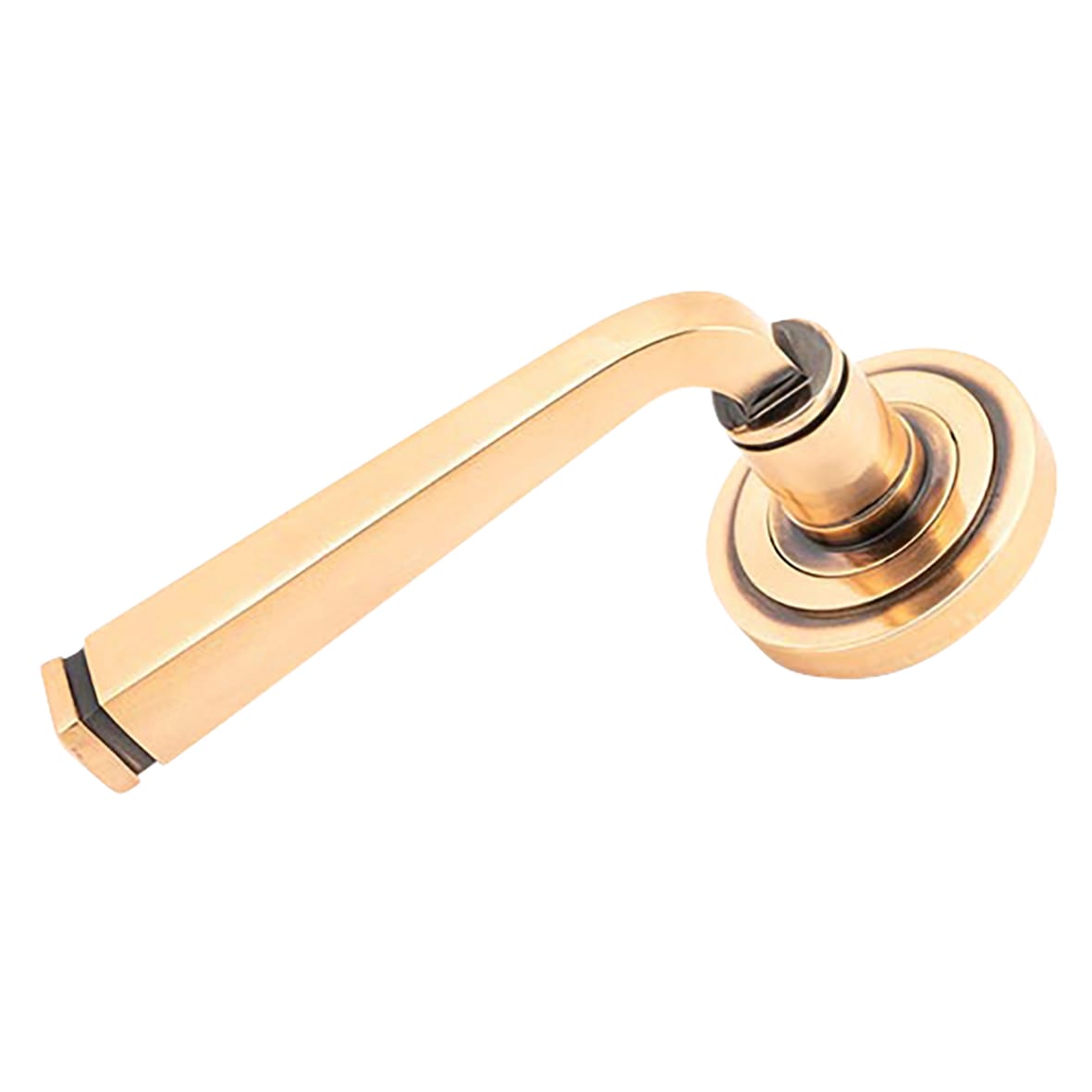 Polished Bronze Door Handles on Round Art Deco Rose - Avon Range - view 2
