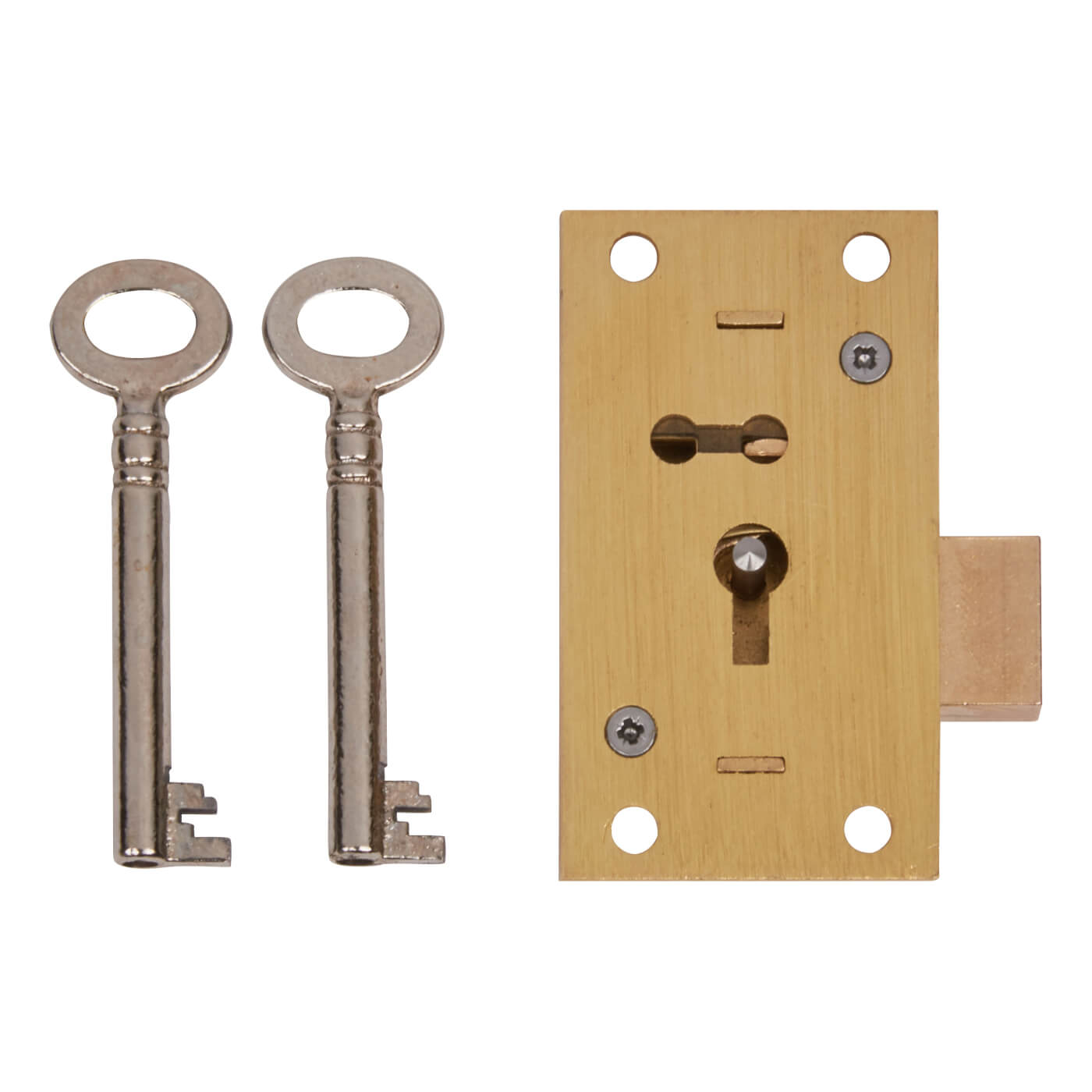 4 Lever Straight Cupboard Lock - 63 x 35mm - Keyed Alike - Polished Brass - view 2