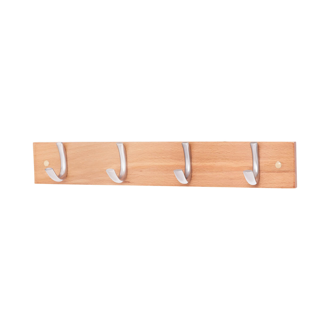 Coat Hook / Robe Hook Rail - 450 x 70 x 15mm - 4 Hooks - Wooden Board with Satin Chrome Hooks - view 2