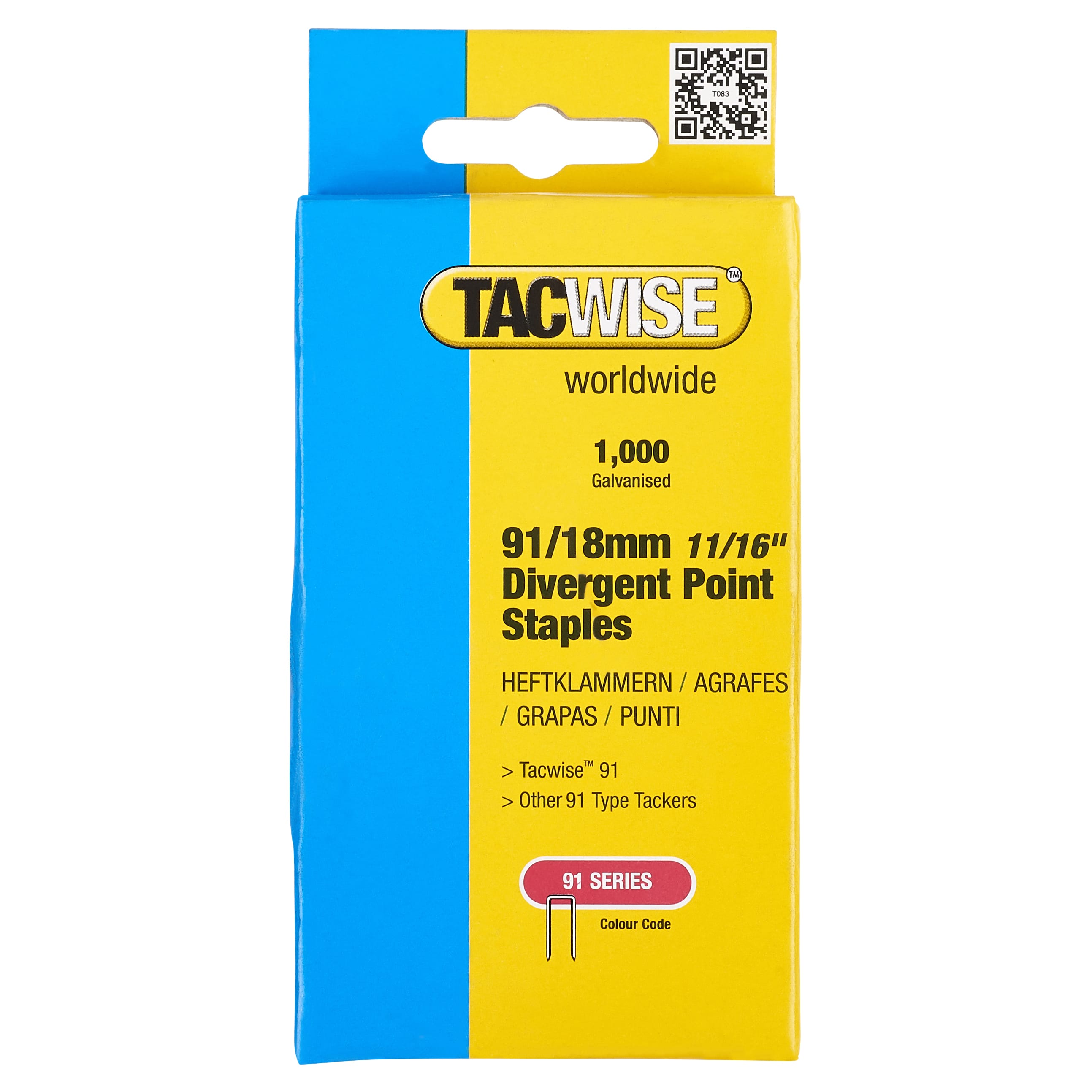 91 Series Divergent Point Narrow Crown Staples - 18mm Length - Galvanised - Pack of 1000 - view 3