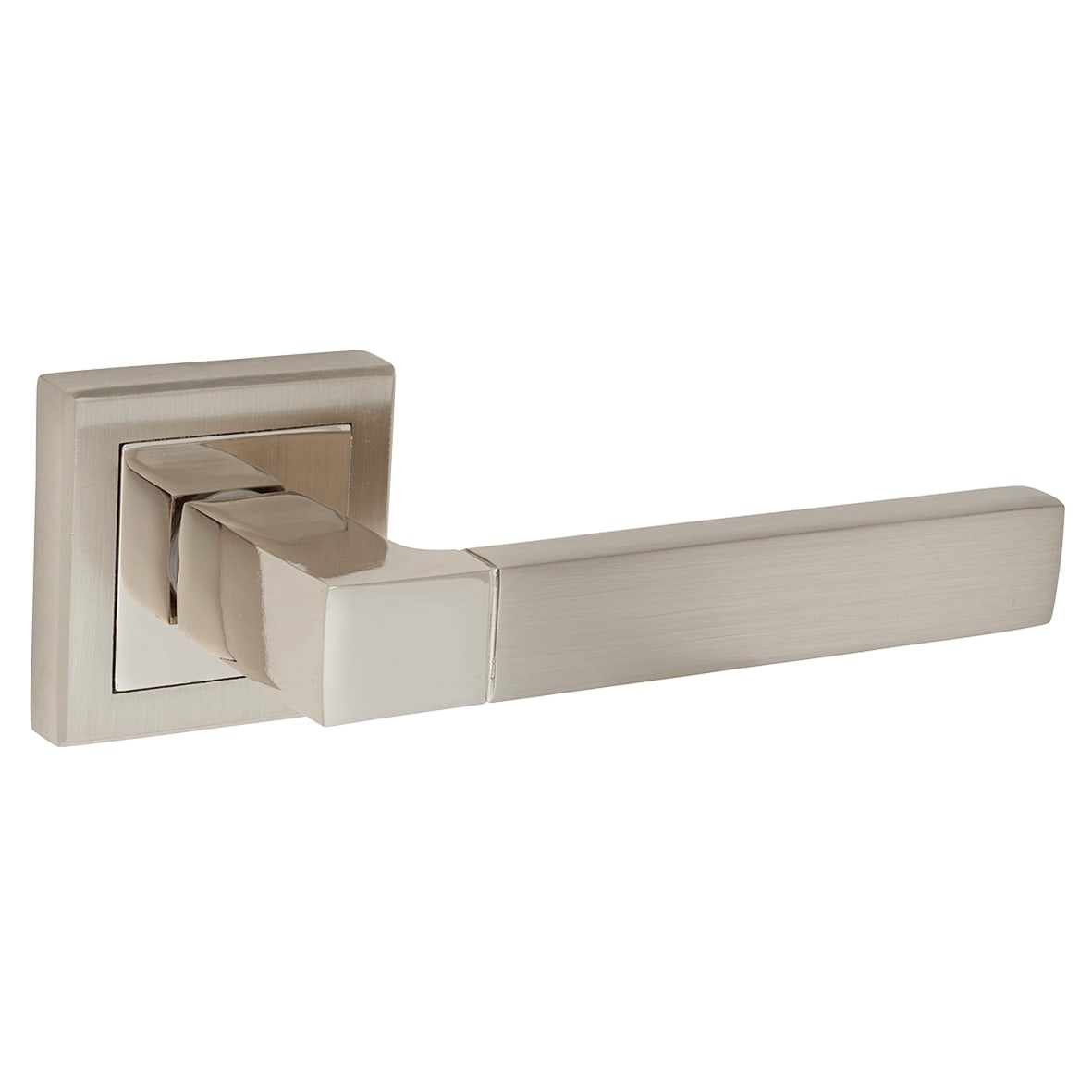 Polished/Satin Nickel Door Handles on Square Rose - Gama Range - view 4